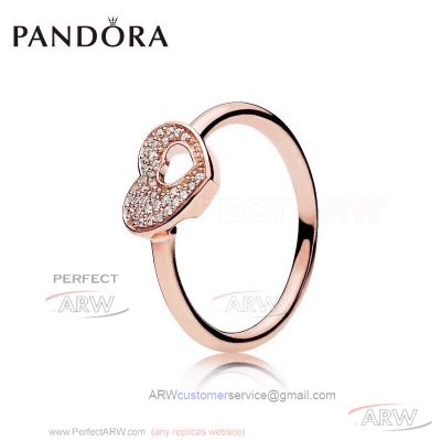 Perfect Fake Pandora 925 Silver Rose Gold Diamond Heart Ring